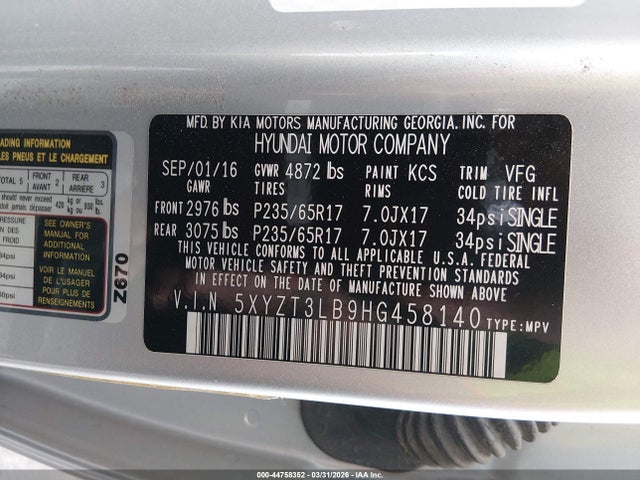 5XYZT3LB9HG458140 Hyundai Santa Fe Sport 2.4l