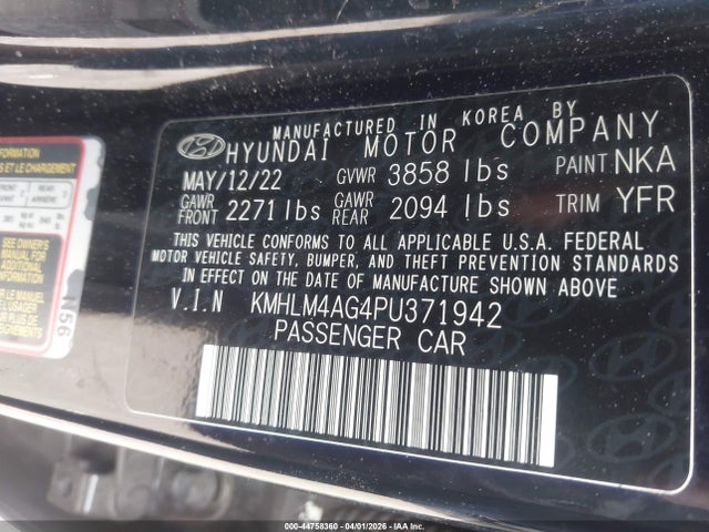 Aukcja sprzedaży 2023 Hyundai Elantra Sel, vin: KMHLM4AG4PU371942, numer aukcji: 44758360