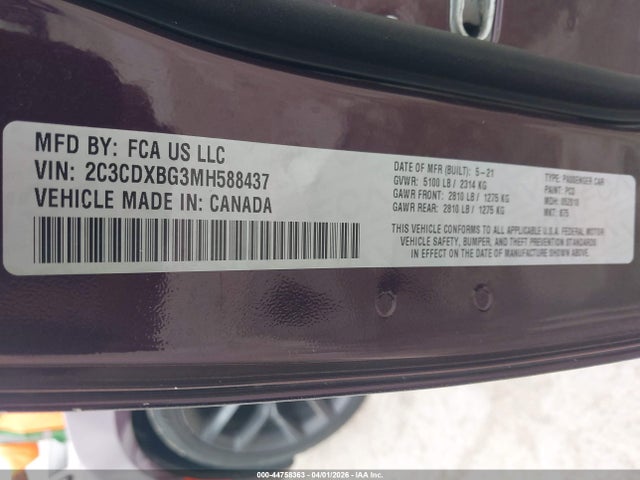 Продажа на аукционе авто 2021 Dodge Charger Sxt Rwd, vin: 2C3CDXBG3MH588437, номер лота: 44758363