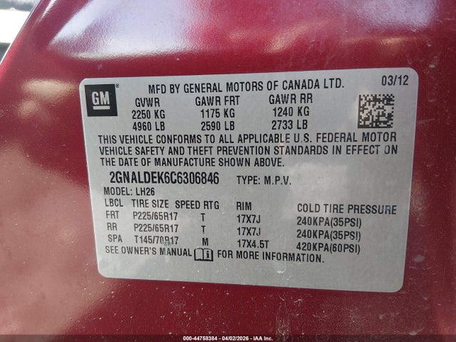 2012 CHEVROLET EQUINOX 2GNALDEK6C6306846 Photo 8