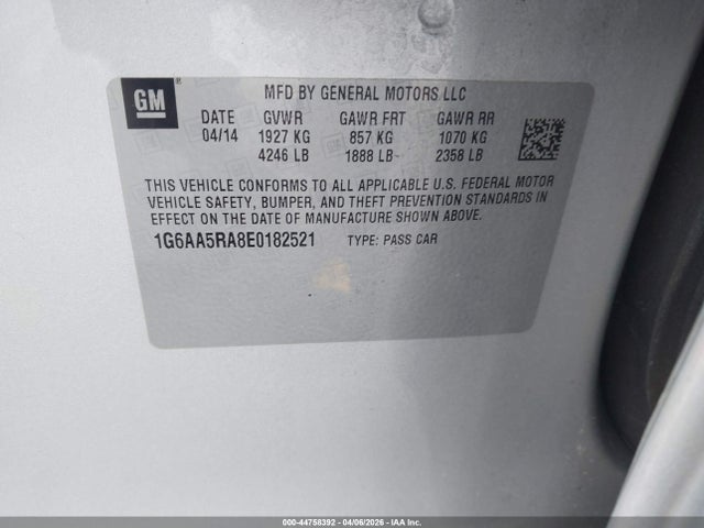 Aukcja sprzedaży 2014 Cadillac Ats Standard, vin: 1G6AA5RA8E0182521, numer aukcji: 44758392