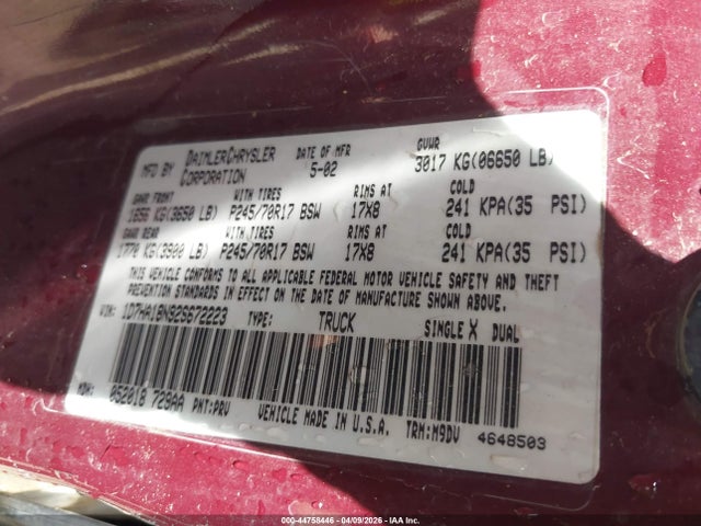 Продаж на аукціоні авто 2002 Dodge Ram 1500 St, vin: 1D7HA18N92S672223, номер лоту: 44758446