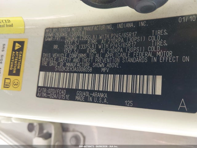 2010 TOYOTA HIGHLANDER 5TDZK3EH3AS008058 Photo 8