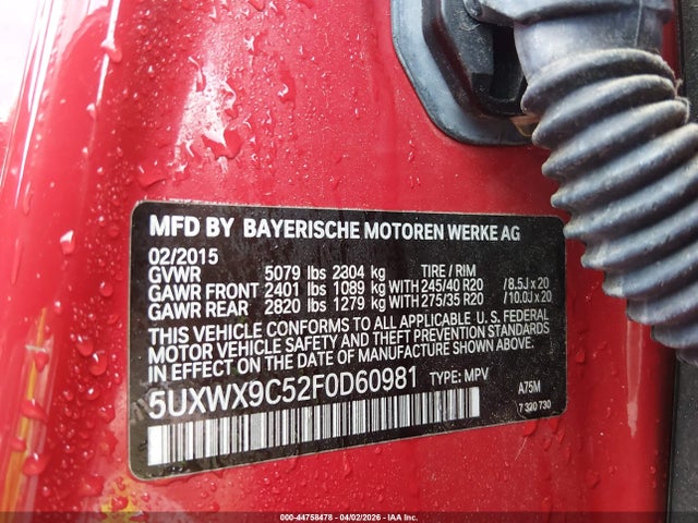 44758478 :رقم المزاد ، 5UXWX9C52F0D60981 vin ، 2015 Bmw X3 Xdrive28i مزاد بيع