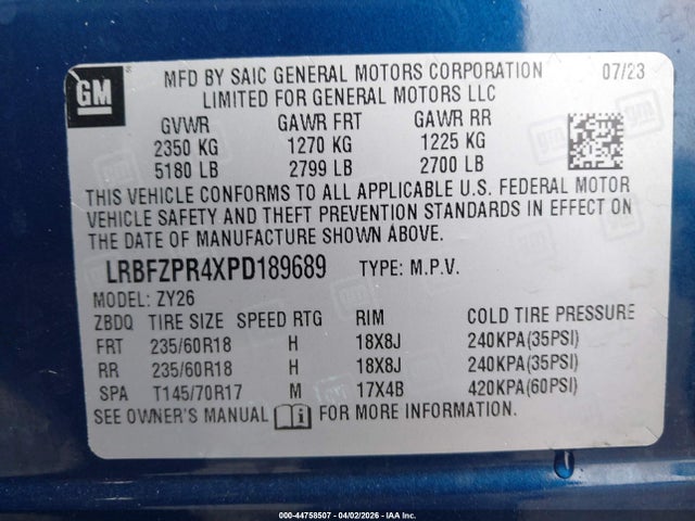 2023 Buick Envision Essence Awd მანქანა იყიდება აუქციონზე, vin: LRBFZPR4XPD189689, აუქციონის ნომერი: 44758507