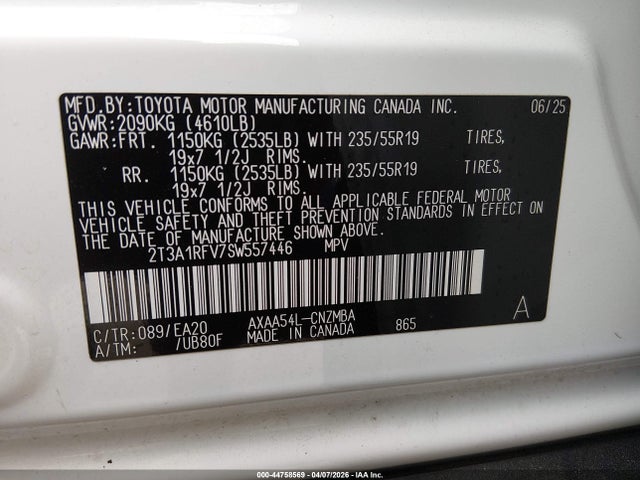 2025 Toyota Rav4 Xle Premium მანქანა იყიდება აუქციონზე, vin: 2T3A1RFV7SW557446, აუქციონის ნომერი: 44758569
