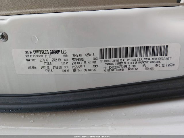 Aukcja sprzedaży 2014 Chrysler Town & Country Touring-l, vin: 2C4RC1CG5ER237612, numer aukcji: 44758597
