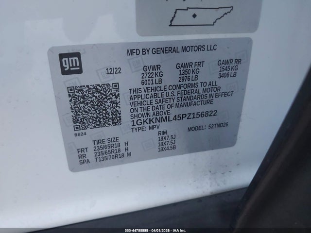 44758599 :رقم المزاد ، 1GKKNML45PZ156822 vin ، 2023 Gmc Acadia Fwd Slt مزاد بيع
