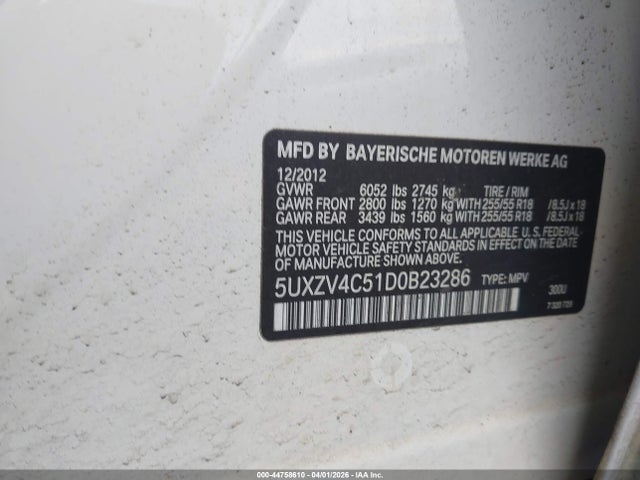 44758610 :رقم المزاد ، 5UXZV4C51D0B23286 vin ، 2013 Bmw X5 Xdrive35i/xdrive35i Premium/xdrive35i Sport Activity مزاد بيع