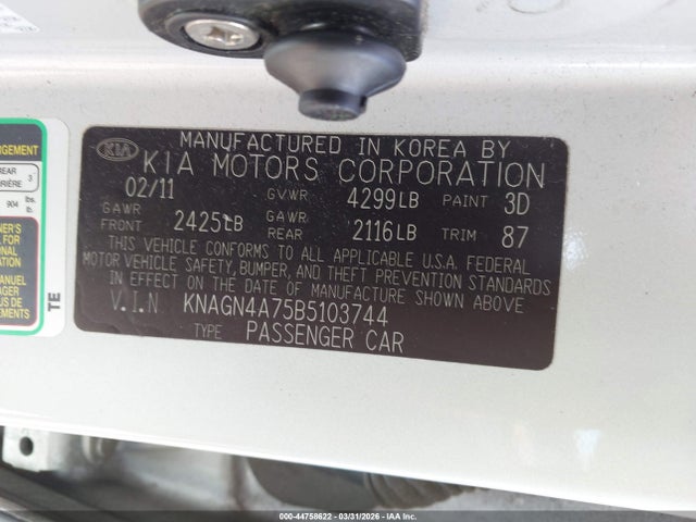 Продажа на аукционе авто 2011 Kia Optima Ex, vin: KNAGN4A75B5103744, номер лота: 44758622