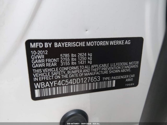 Продажа на аукционе авто 2013 Bmw 740li Xdrive, vin: WBAYF4C54DD127653, номер лота: 44758651