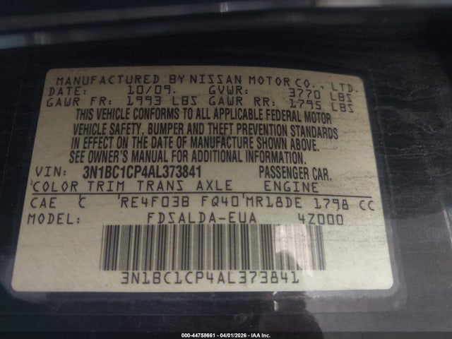 Продаж на аукціоні авто 2010 Nissan Versa 1.8s, vin: 3N1BC1CP4AL373841, номер лоту: 44758661