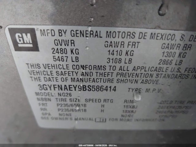Aukcja sprzedaży 2011 Cadillac Srx Luxury Collection, vin: 3GYFNAEY9BS586414, numer aukcji: 44758666