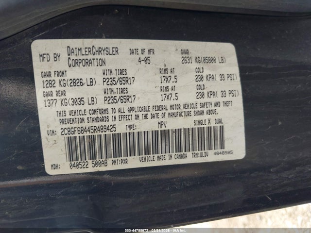 Auction sale of the 2005 Chrysler Pacifica Touring, vin: 2C8GF68445R489425, lot number: 44758672