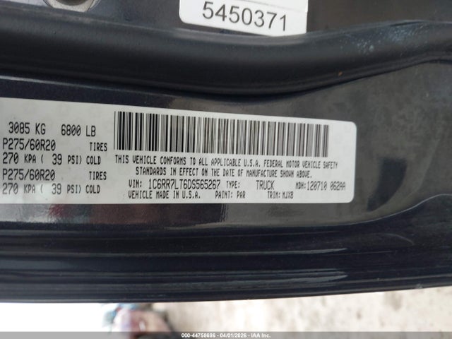 Продажа на аукционе авто 2013 Ram 1500 Big Horn, vin: 1C6RR7LT6DS565267, номер лота: 44758686