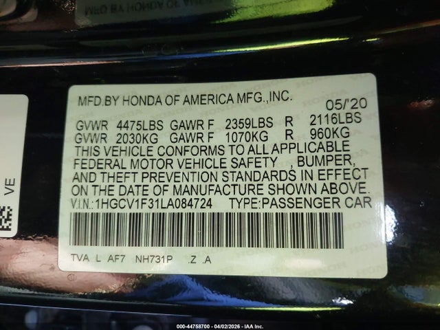 1HGCV1F31LA084724 Honda Accord Sport