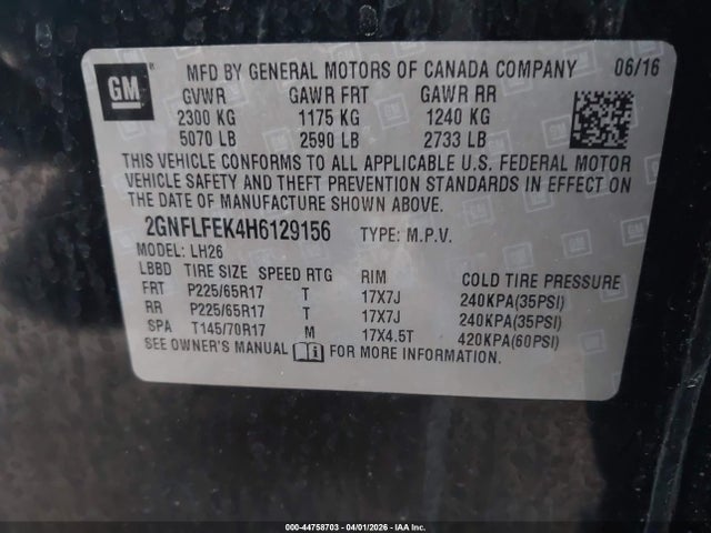 44758703 :رقم المزاد ، 2GNFLFEK4H6129156 vin ، 2017 Chevrolet Equinox Lt مزاد بيع