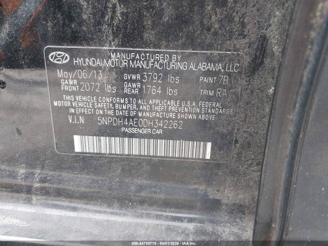 Продаж на аукціоні авто 2013 Hyundai Elantra Gls, vin: 5NPDH4AE0DH342262, номер лоту: 44758715