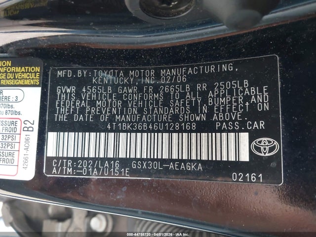 Aukcja sprzedaży 2006 Toyota Avalon Xls, vin: 4T1BK36B46U128168, numer aukcji: 44758720