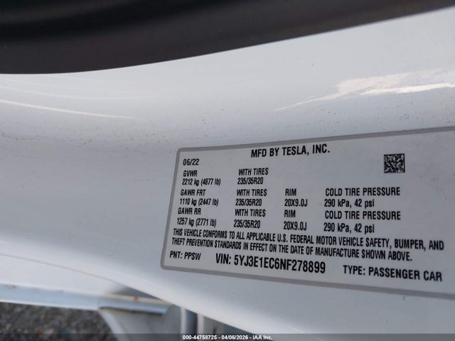 2022 TESLA MODEL 3 5YJ3E1EC6NF278899 Photo 8