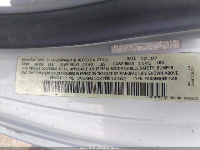 Aukcja sprzedaży 2007 Volkswagen New Beetle 2.5, vin: 3VWRW31CX7M514362, numer aukcji: 44758740