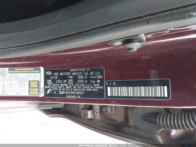 Продажа на аукционе авто 2017 Kia Forte Lx, vin: 3KPFK4A75HE098937, номер лота: 44758745