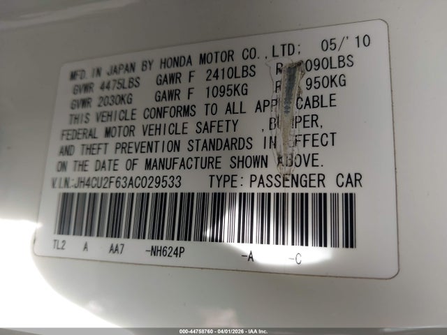 Aukcja sprzedaży 2010 Acura Tsx 2.4, vin: JH4CU2F63AC029533, numer aukcji: 44758760