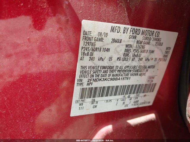 44758771 :رقم المزاد ، 2FMDK3KC9BBA15761 vin ، 2011 Ford Edge Limited مزاد بيع