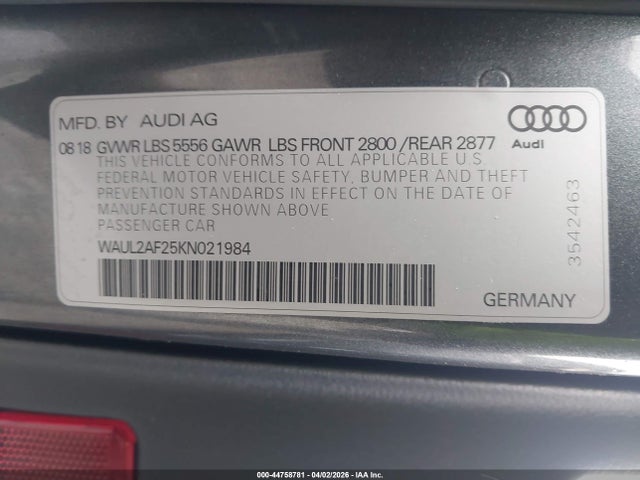 2019 Audi A6 55 Premium მანქანა იყიდება აუქციონზე, vin: WAUL2AF25KN021984, აუქციონის ნომერი: 44758781