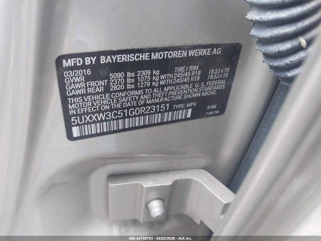 44758783 :رقم المزاد ، 5UXXW3C51G0R23151 vin ، 2016 Bmw X4 Xdrive28i مزاد بيع
