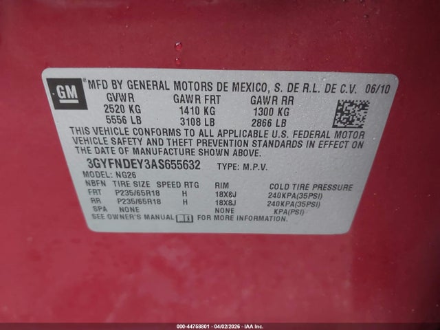 Продажа на аукционе авто 2010 Cadillac Srx Luxury Collection, vin: 3GYFNDEY3AS655632, номер лота: 44758801