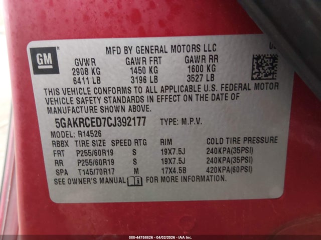 Продажа на аукционе авто 2012 Buick Enclave Leather, vin: 5GAKRCED7CJ392177, номер лота: 44758826