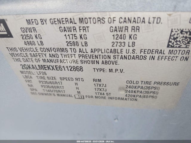 Продажа на аукционе авто 2014 Gmc Terrain Sle-1, vin: 2GKALMEKXE6112868, номер лота: 44758835