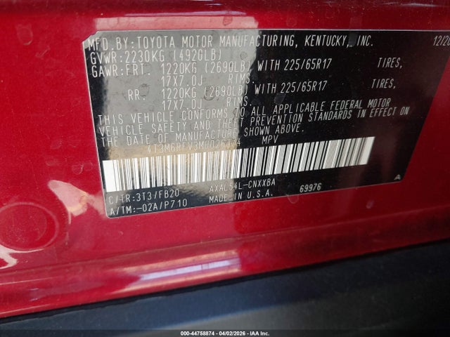 4T3M6RFV3MU026374 Toyota Rav4 Hybrid Le