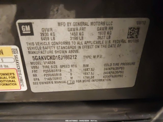 44758882 :رقم المزاد ، 5GAKVCKD1EJ186212 vin ، 2014 Buick Enclave Premium مزاد بيع