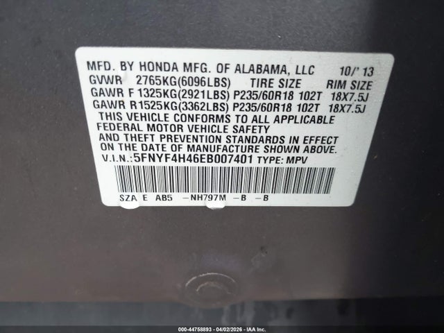 2014 HONDA PILOT 5FNYF4H46EB007401 Photo 8