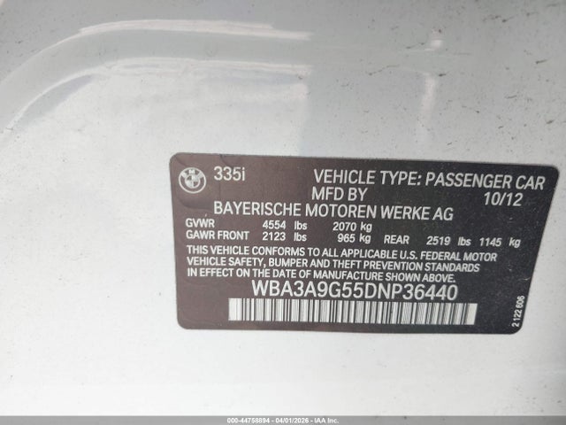 Aukcja sprzedaży 2013 Bmw 335i, vin: WBA3A9G55DNP36440, numer aukcji: 44758894