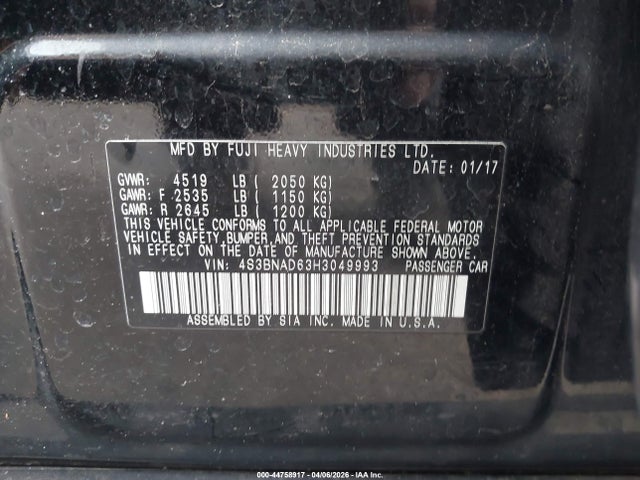 Aukcja sprzedaży 2017 Subaru Legacy 2.5i Premium, vin: 4S3BNAD63H3049993, numer aukcji: 44758917