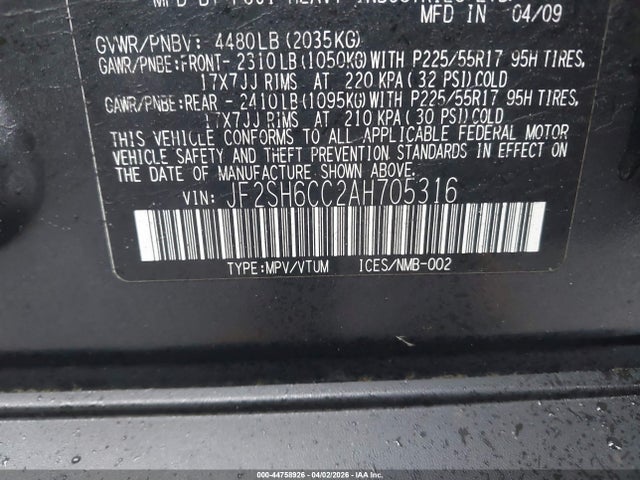 Продажа на аукционе авто 2010 Subaru Forester 2.5x Premium, vin: JF2SH6CC2AH705316, номер лота: 44758926