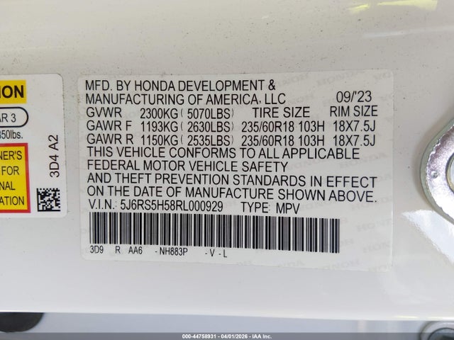 Aukcja sprzedaży 2024 Honda Cr-v Hybrid Sport, vin: 5J6RS5H58RL000929, numer aukcji: 44758931