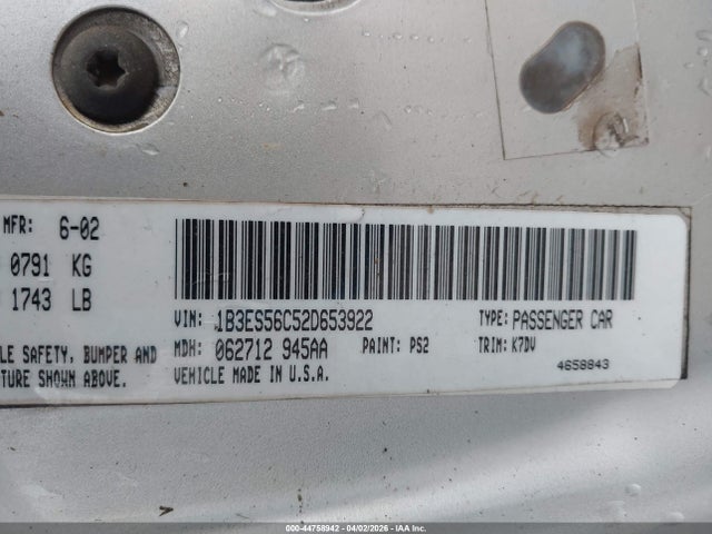 Продаж на аукціоні авто 2002 Dodge Neon Sxt, vin: 1B3ES56C52D653922, номер лоту: 44758942