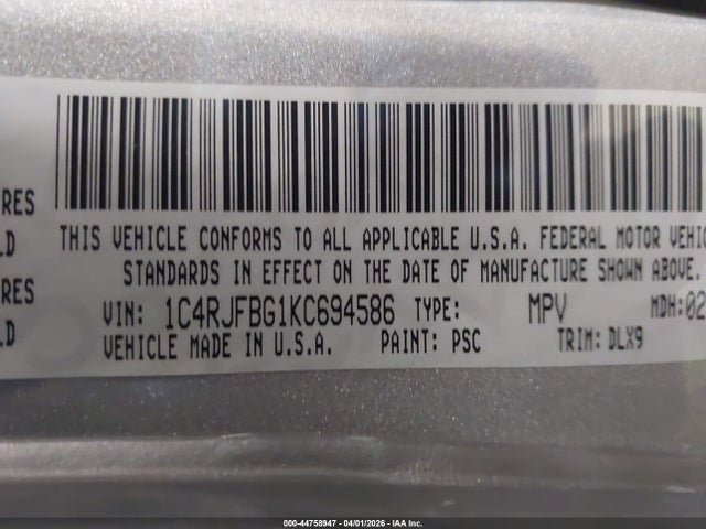 Продажа на аукционе авто 2019 Jeep Grand Cherokee Limited 4x4, vin: 1C4RJFBG1KC694586, номер лота: 44758947
