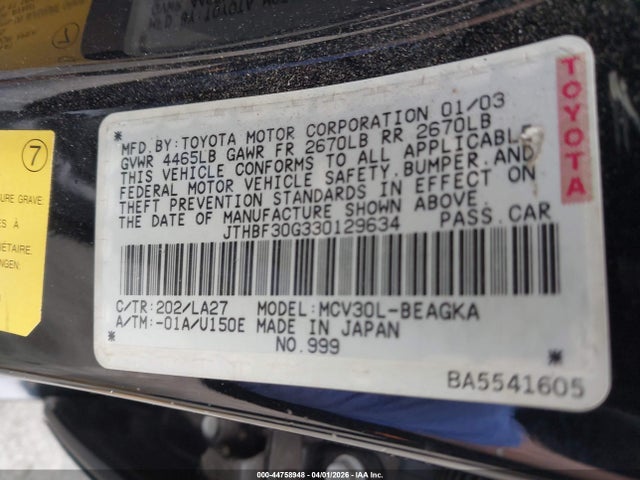 Продаж на аукціоні авто 2003 Lexus Es 300, vin: JTHBF30G330129634, номер лоту: 44758948