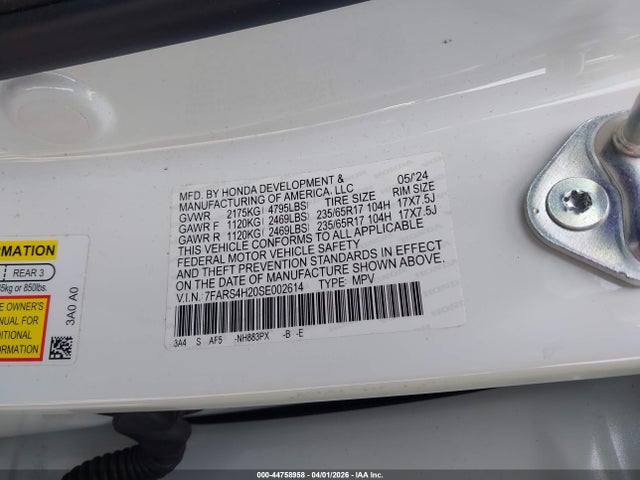 2025 Honda Cr-v Lx Awd მანქანა იყიდება აუქციონზე, vin: 7FARS4H20SE002614, აუქციონის ნომერი: 44758958