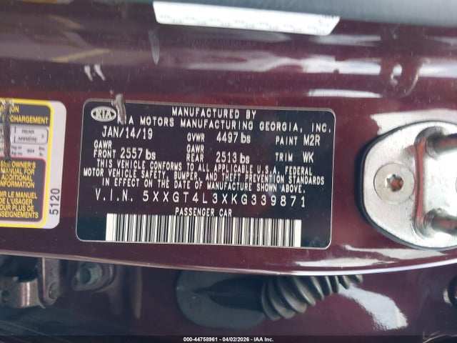 Продаж на аукціоні авто 2019 Kia Optima Lx, vin: 5XXGT4L3XKG339871, номер лоту: 44758961