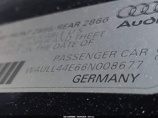 44758990 :رقم المزاد ، WAULL44E66N008677 vin ، 2006 Audi A8 4.2 مزاد بيع