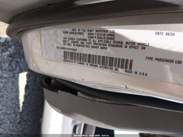 Aukcja sprzedaży 2004 Subaru Outback, vin: 4S3BH675547603240, numer aukcji: 44759014