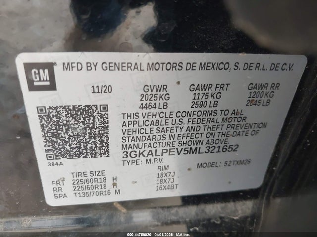 44759020 :رقم المزاد ، 3GKALPEV5ML321652 vin ، 2021 Gmc Terrain Fwd Slt مزاد بيع