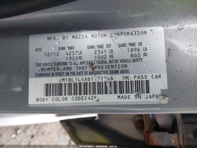 2013 Mazda Mazdaspeed3 Touring მანქანა იყიდება აუქციონზე, vin: JM1BL1L4XD1772946, აუქციონის ნომერი: 44759021