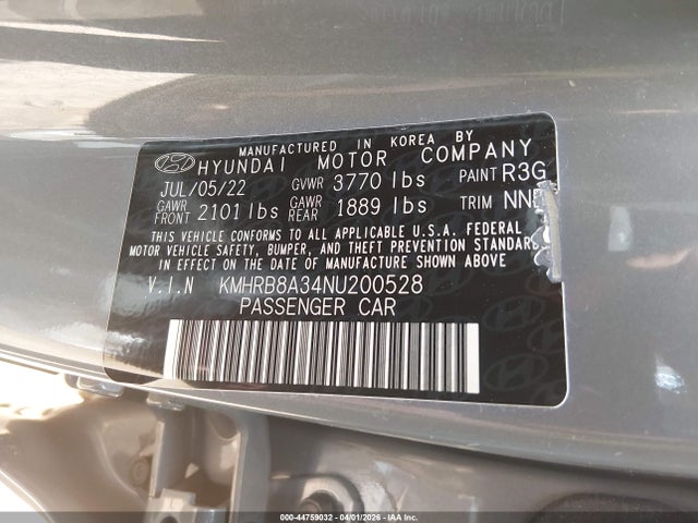 Продажа на аукционе авто 2022 Hyundai Venue Se, vin: KMHRB8A34NU200528, номер лота: 44759032